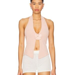 With Jean light pink Crop Top with Cut Out Tie Front